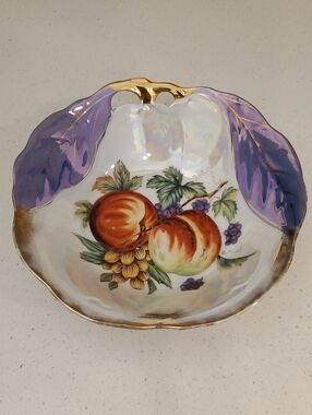 Trimont Ware Japan Vintage Lusterware Hand Painted Bowl with Fruit Gold Trim